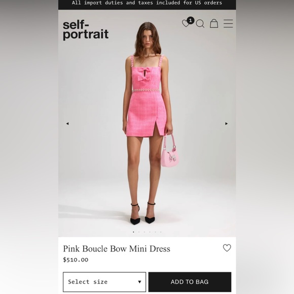 Self Portraits Pink Boucle Bow Mini Dress - Picture 2 of 5